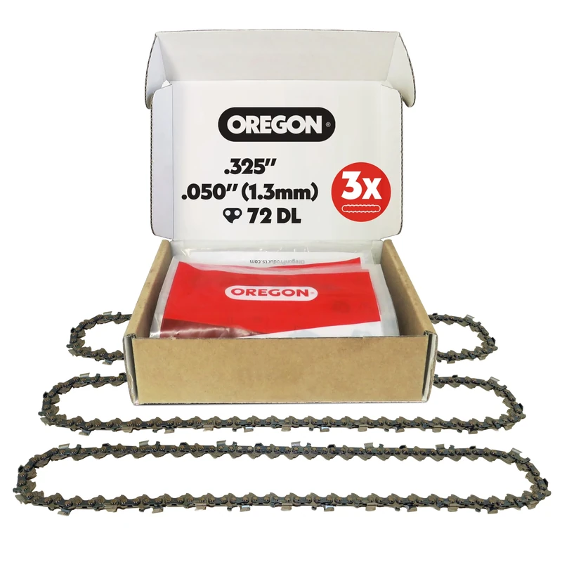 Oregon 3-Pack Chainsaw Chain .325" Pitch, .050" (1.3 mm) Gauge for 18" (45cm) Bar, 72 Drive Links – Narrow Kerf Replacement Saw Chain, Fits Husqvarna, Makita, Hitachi, McCuloch and more