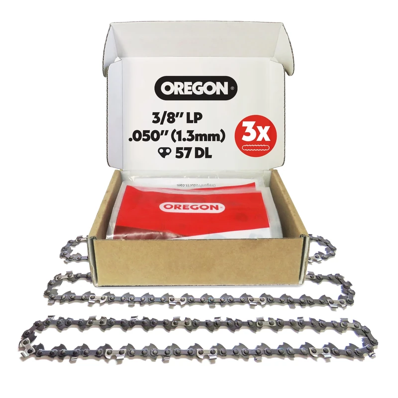 Oregon 3-Pack Chainsaw Chain 3/8" LP Pitch, .050" (1.3 mm) Gauge for 16" (40cm) Bar, 57 Drive Links – Semi-Chisel Replacement Saw Chain Fits Bosch, Ryobi, Makita, Mac Allister and More