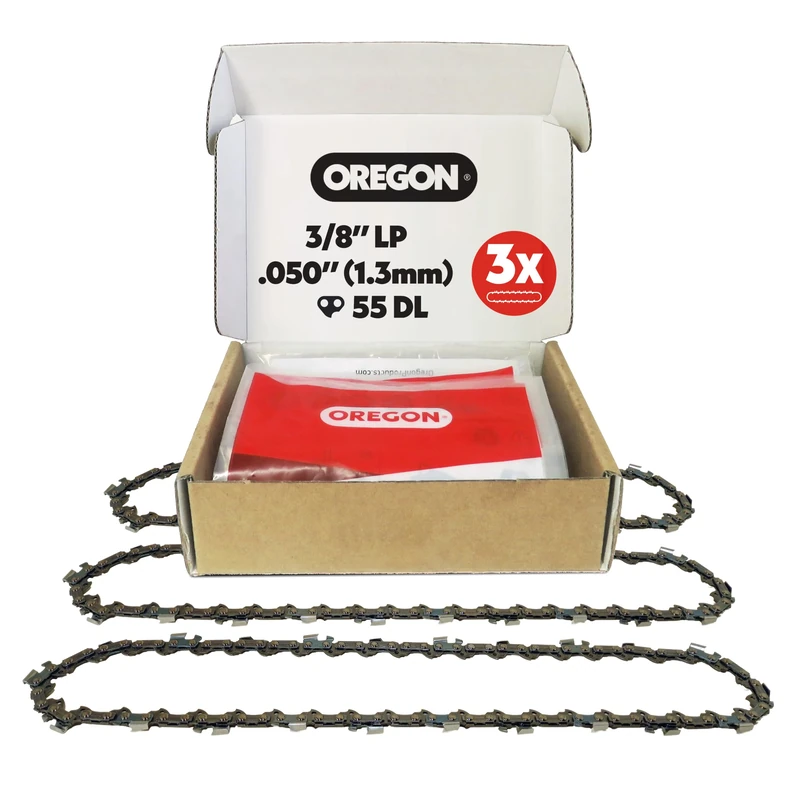 Oregon Chainsaw Chains, 3-Pack 3/8" Low Profile Pitch, 050" (1.3 mm) Gauge VXL Semi Chisel Replacement Chainsaw Chain for 16-Inch Bar, 55 Drive Links fits Stihl, Craftsman, McCulloch & Poulan (T55X3)