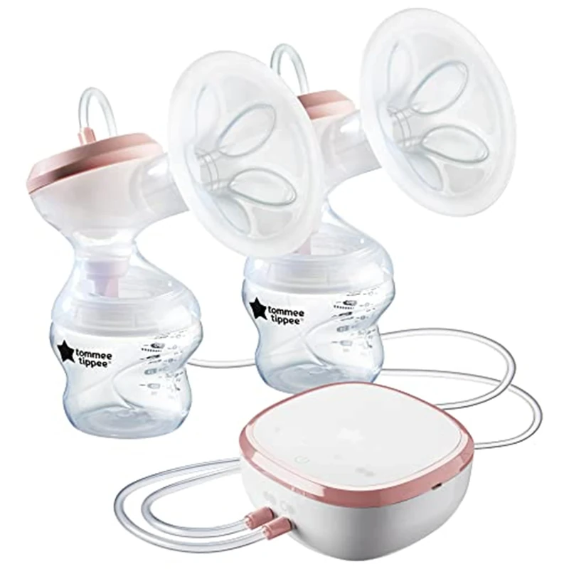 Tommee Tippee Made for Me Double Electric Breast Pump, Wireless, 9 Express Modes, Quiet, Portable, Massaging Cushions, Strong Suction, Soft Feel, USB Rechargeable, 150ml Baby Bottles Included.