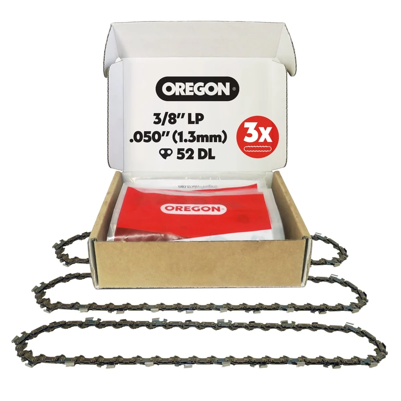 Oregon 3-Pack Chainsaw Chain 3/8" LP Pitch, .050" (1.3 mm) Gauge for 14" (35cm) Bar, 52 Drive Links – Semi-Chisel Replacement Saw Chain, Fits Husqvarna, Bosch, Ryobi, Mac Allister and More