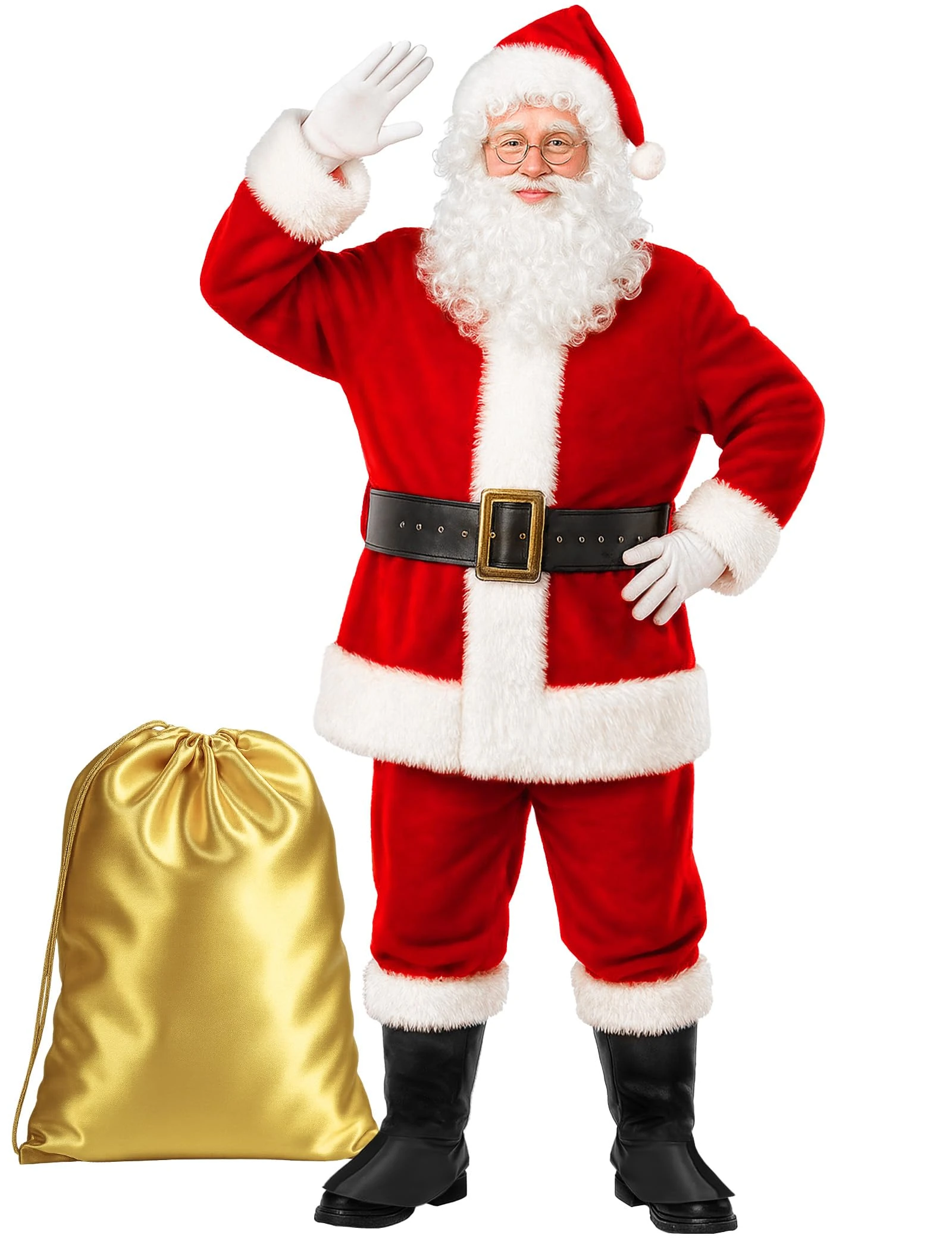 Gardentime Santa Claus Costume for Men Santa Suit Adults 10PCS Professional Deluxe Red Christmas Clause Outfit Cosplay