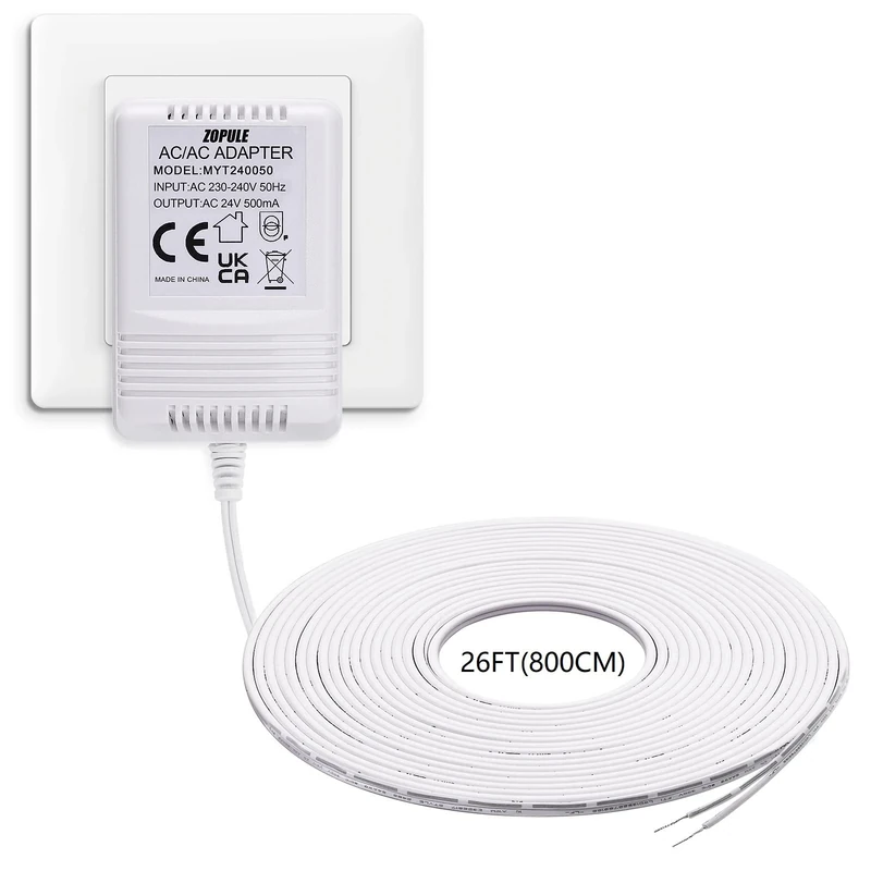 24Volt 500mA Doorbell Transformer Competible with All Versions of Ring Doorbell and Nest Hello Doorbell,C Wire Adapter for Nest,Ecobee, Sensi and Honeywell Thermostat,8M (315") Long Cable