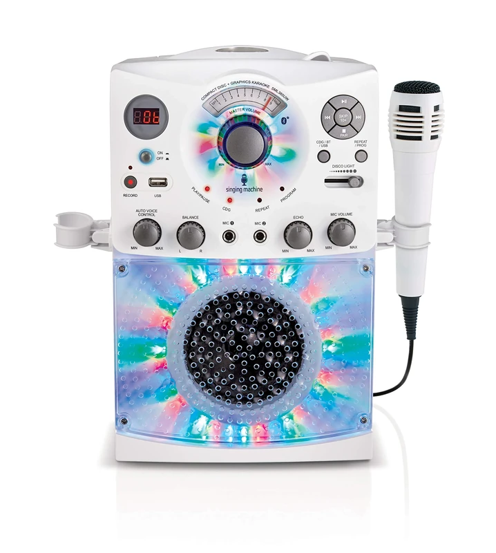 Singing Machine SML385UBK Bluetooth Karaoke System with LED Disco Lights, CD+G, USB and Microphone - White