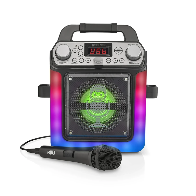 Singing Machine SML652BK HDMI Groove Mini Portable Karaoke System with Bluetooth, 1 microphone and 6 Voice Changing Effects, connects to your TV for scrolling lyrics