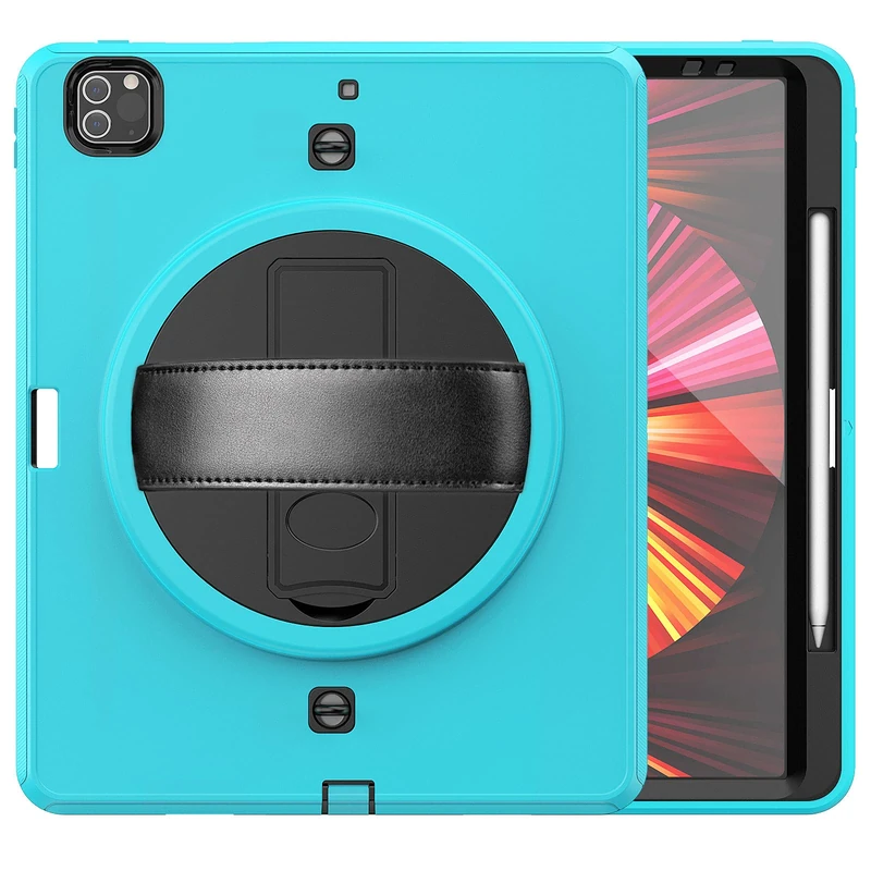 iPad Pro 12.9 Case 2021/2020, with 360 Rotating Stand Handle/Crossbody Pencil Holder, for iPad Pro 12.9 Inch 5th/4th Generation Case for Tablet-Blue b