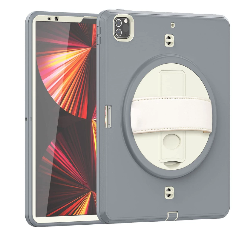 iPad Pro 12.9 Case 2021/2020, with 360 Rotating Stand Handle/Crossbody Pencil Holder, for iPad Pro 12.9 Inch 5th/4th Generation Tablet Case-Grey