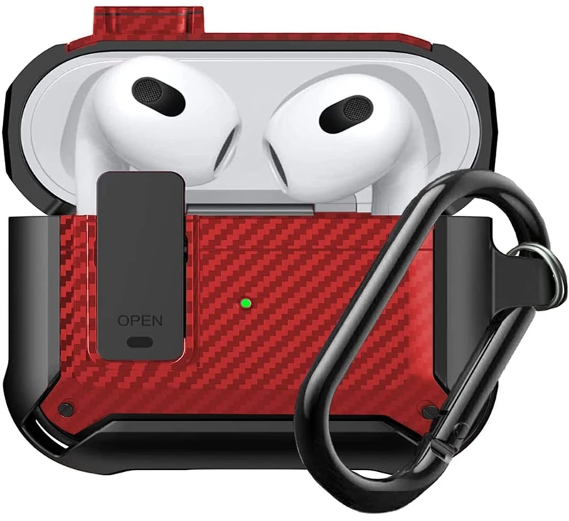 for Airpods 3 Case 2021 Secure Lock Clip Case Full-Body Rugged Hard Shell Military Armor Series Men Women with Keychain Carabiner, Wireless Charging