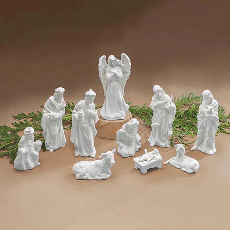 One Holiday Way 10 Piece White Porcelain Christmas Nativity Scene Set Figurines – Decorative Ceramic Christian Xmas Tabletop Mantel Holy Family Decoration Decor