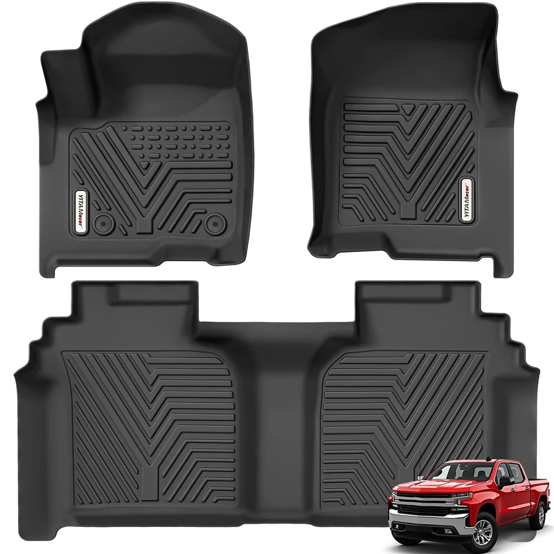 YITAMOTOR Floor Mats Compatible for 2019-2023 Chevrolet Silverado 1500/GMC Sierra 1500 & 2020-2023 Chevy Silverado/GMC Sierra 2500HD/3500HD Crew Cab with Rear Underseat Storage Box, Front Bucket Seat