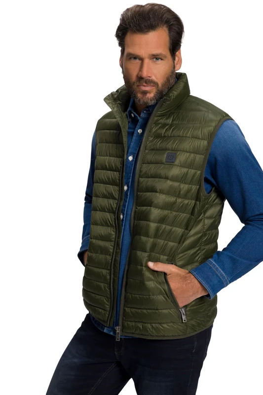 JP 1880 Men's Large Sizes Plus Sizes Menswear L-8XL Quilted Vest Outdoor Stand-Up Collar Zipper 808813, moss green, XL