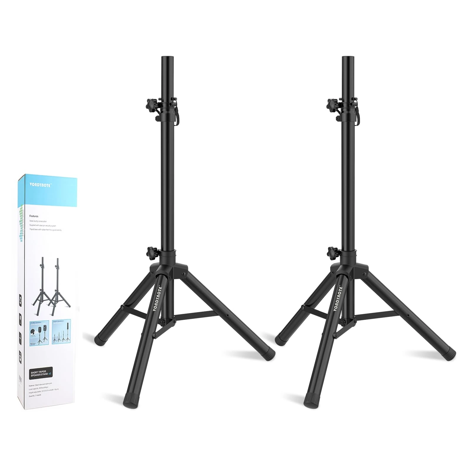 Vondynote Pair of Tripod Speaker Stands Adjustable Height from 33.5" to 53.5" Slim Mini Speaker Stand PA DJ Short Tripod Speaker Stand