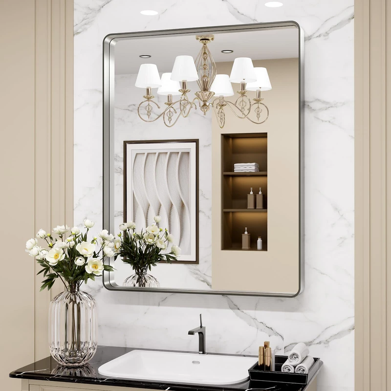 LOAAO 22X30 Inch Brushed Nickel Bathroom Mirror