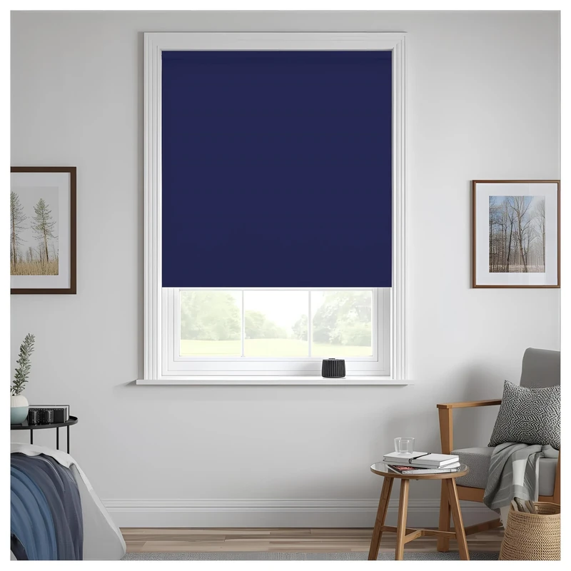 Thermal Insulated Blackout Fabric Roller Blinds, Easy Fit Room Darkening Shades Fittings Included Navy-Blue (Width 210cm x Length 210cm, Blackout, Navy-Blue) (BK004)