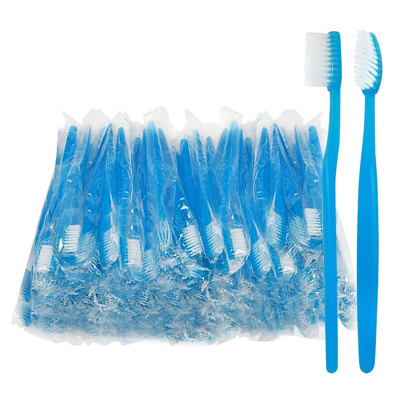 Fozkiery Blue Disposable Toothbrushes - 100 Pack Individually Wrapped