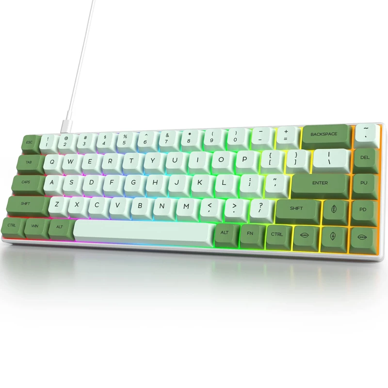 Owpkeenthy Wired 65% Percent Mechanical Gaming Keyboard Creamy Keycaps with Red Switch Ultra Compact RGB 60% Cute Green Gaming Keyboard N-Key Rollover for PC Gamer (Matcha/68 Red Switch)