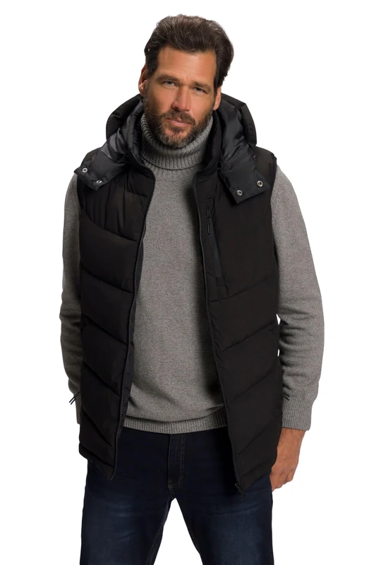 JP 1880 Men's Quilted Vest, downtouch Padding, Hood, Black, XXXXL