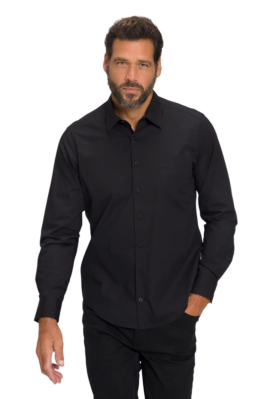 JP 1880 Men's Large Sizes Plus Sizes Menswear L-8XL JP1880 Shirt, Flexnamic®, Kent Collar, Modern Basic Fit, up to 7 XL 808727, Black, 7XL