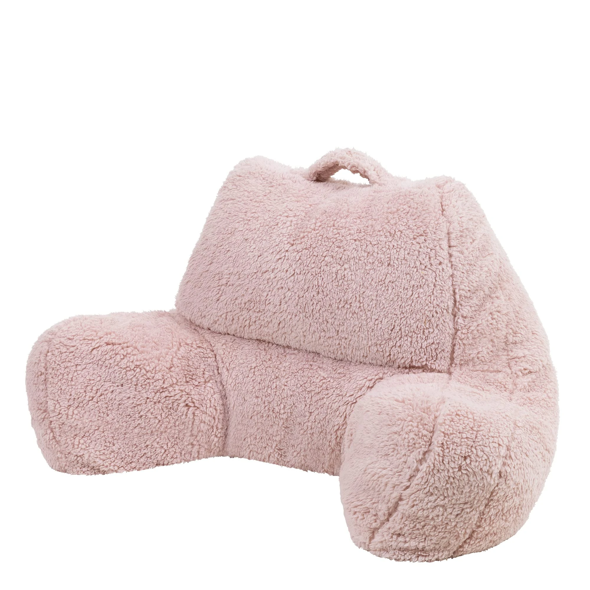 icon Teddy Bear Fluffy Fleece Cuddle Cushion, Dawn Pink, Reading Pillow, Back Support Cushion, Back Support Pillow for Bed with Bead filling included, Ideal as a backrest for sitting up in bed