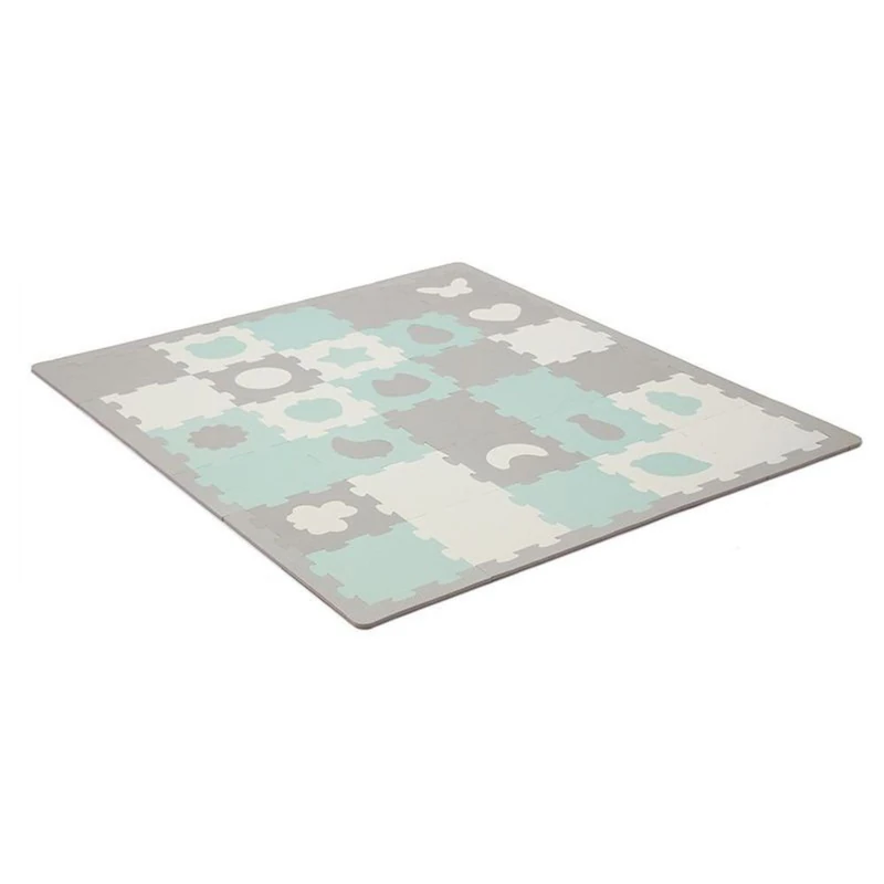 Kinderkraft LUNO SHAPES Play Mat, Puzzle Mat 185 x 165 cm, Play Mat from Birth, Waterproof, 30 Puzzles, Carrying Bag Included, 3D Shapes, Protection Against Cold Floors, Mint