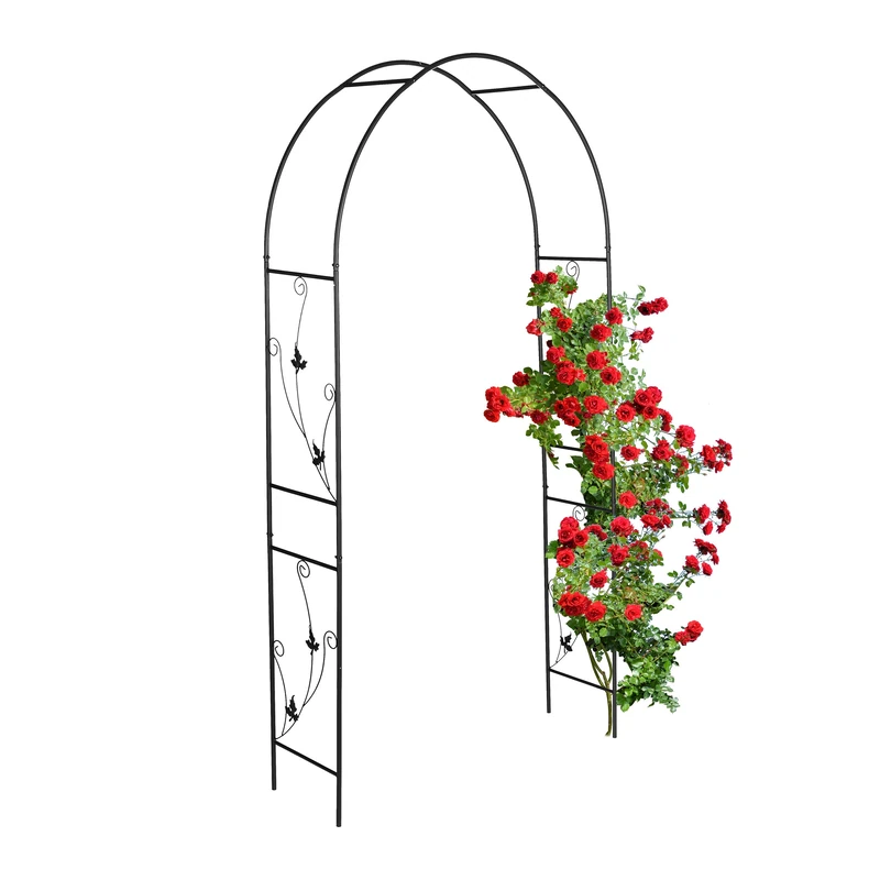 Relaxdays Metal Rose Arch, Garden Arbour, HxWxD: 227 x 135 x 37 cm, Rounded, Climbing Support for Plants, Black