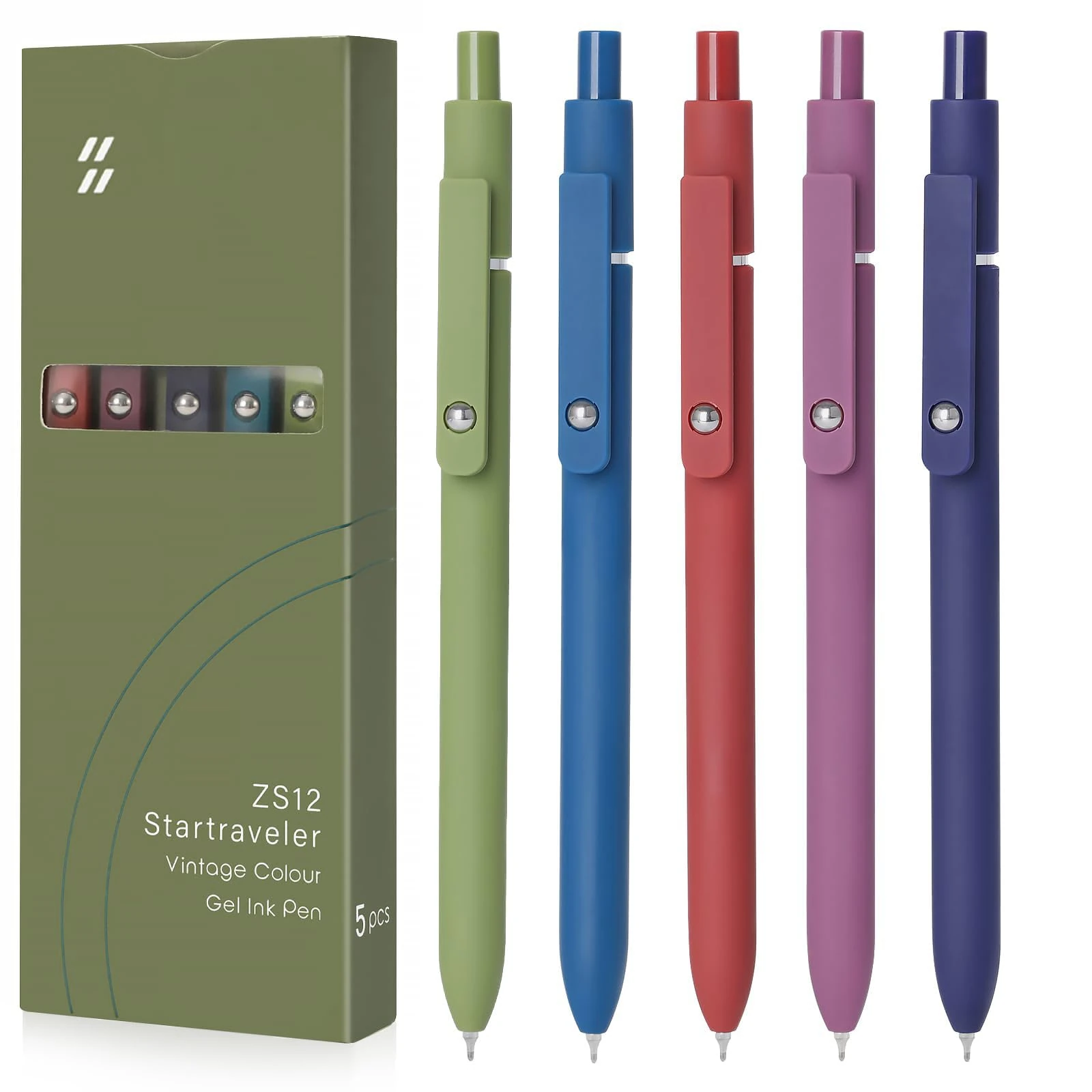 FIOVER 5pcs Gel Pens Quick Dry Ink Fine Point Premium Retractable Rolling Ball Gel Pens Black Ink Smooth Writing