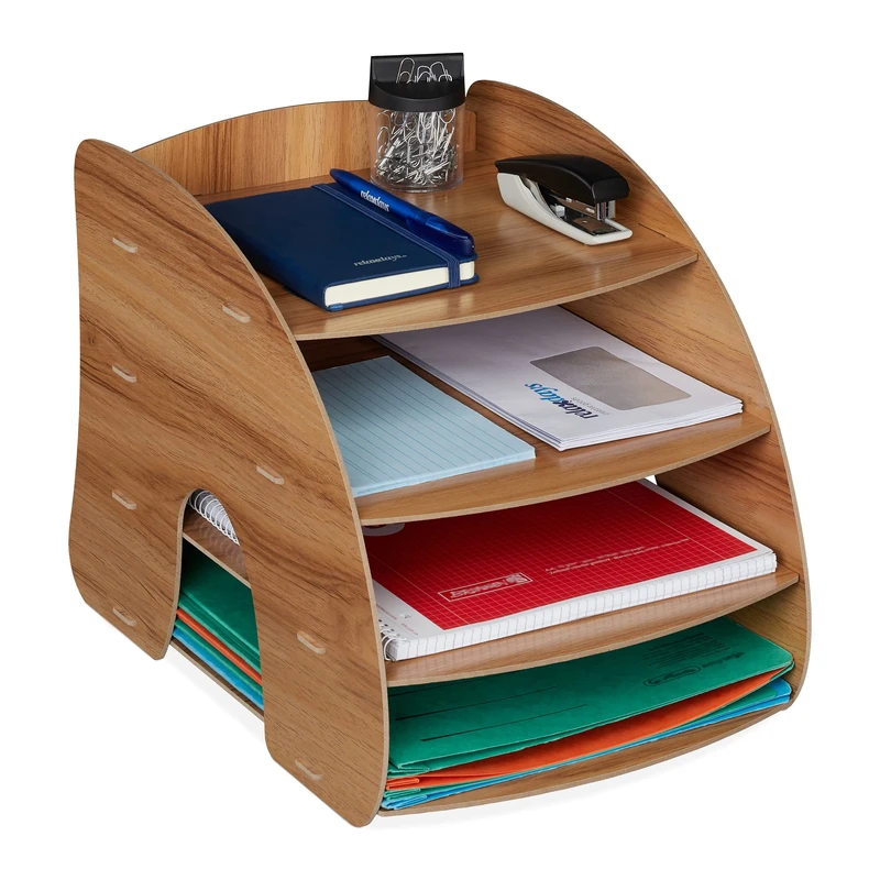 Relaxdays Filing Cabinet, 4 Compartments, Letter Tray, Office Document Organiser, A4 Format, 27 x 25.5 x 34.5 cm, Brown, Fibreboard