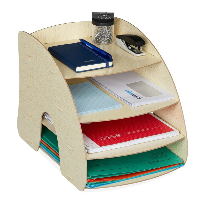 Relaxdays Filing Cabinet, 4 Compartments, Letter Tray, Office Document Organiser, A4 Format, 27 x 25.5 x 34.5 cm, Beige