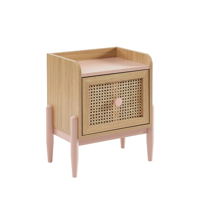 BAITA Pablo Pink Rattan Wicker Bedside Table - 40cm