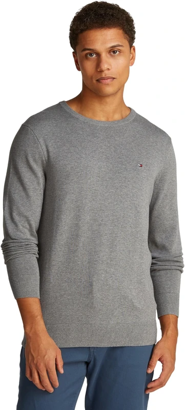 Tommy Hilfiger Men’s Essential Cotton Crew Neck Jumper, Grey (Medium Grey Heather), L