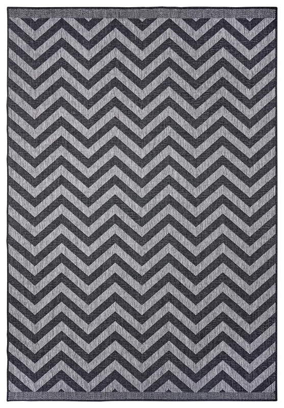 NORTHRUGS Indoor and Outdoor Rug Palma 160 x 230 cm Reversible Rug Weatherproof Modern Design ZigZag Pattern Rug for Balcony Garden Conservatory Living Room Waterproof in Night Silver