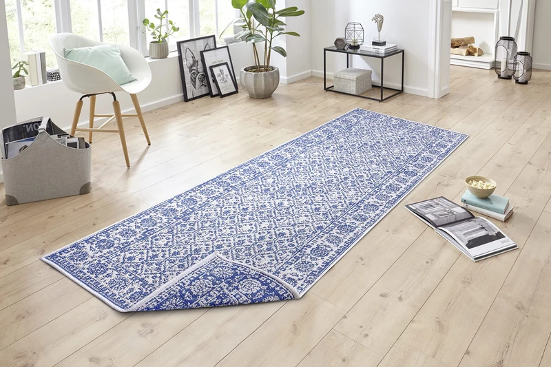 NORTHRUGS Curacao Indoor and Outdoor Rug 80 x 350 cm - Reversible Rug Weatherproof Modern Graphic Pattern for Balcony Patio Garden Conservatory Kitchen Living Room Rug Waterproof in Ocean - Image 1