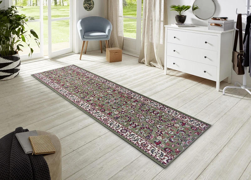 Hanse Home Rug Runner Vintage 80 x 350 cm Soft Short Pile Rug Retro Vintage Design Runner for Hallway Bedroom Children's Room Bathroom Living Room Kitchen Decorative Runner – Green