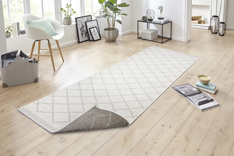 NORTHRUGS Corsica Indoor and Outdoor Rug 80 x 250 cm - Reversible Rug Weatherproof Modern Geometric Pattern Rug for Balcony Patio Garden Conservatory Living Room Rug Waterproof in Linen - Image 1