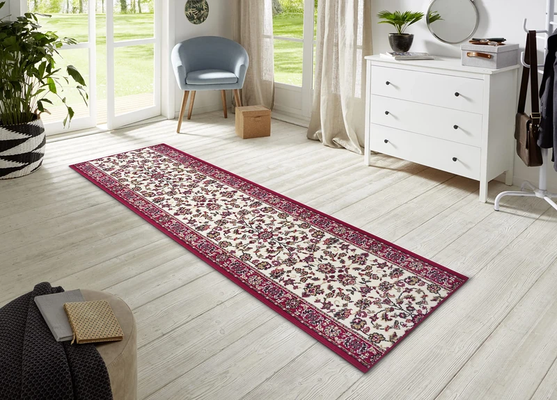 HANSE Home Rug Runner Vintage 80 x 500 cm - Carpet Runner Soft Short Pile Rug Retro Vintage Design Runner for Hallway, Bedroom, Children's Room, Bathroom, Living Room, Kitchen - Cream Red