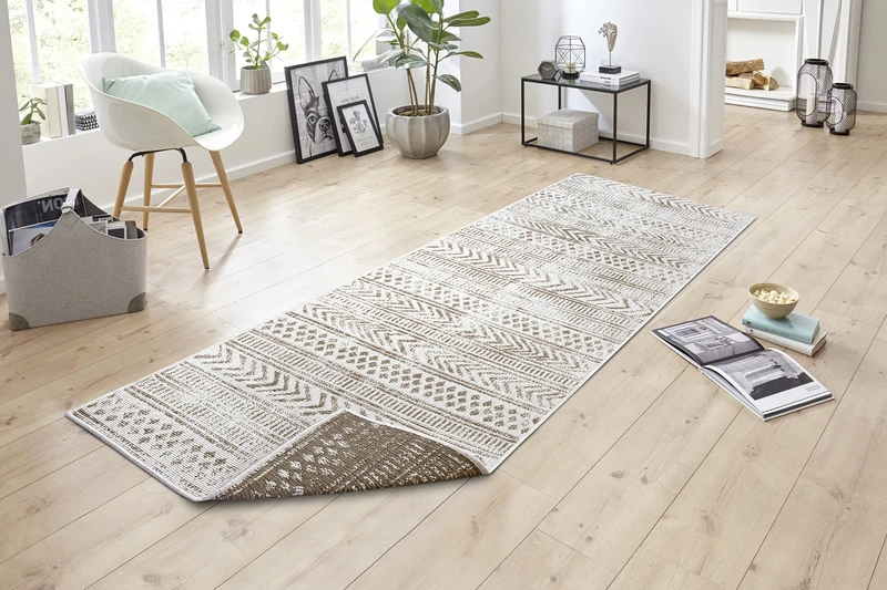 NORTHRUGS Biri Indoor and Outdoor Rug Reversible Rug Weatherproof Boho Style Vintage Design Rug for Balcony Patio Garden Conservatory Living Room Waterproof in Linen
