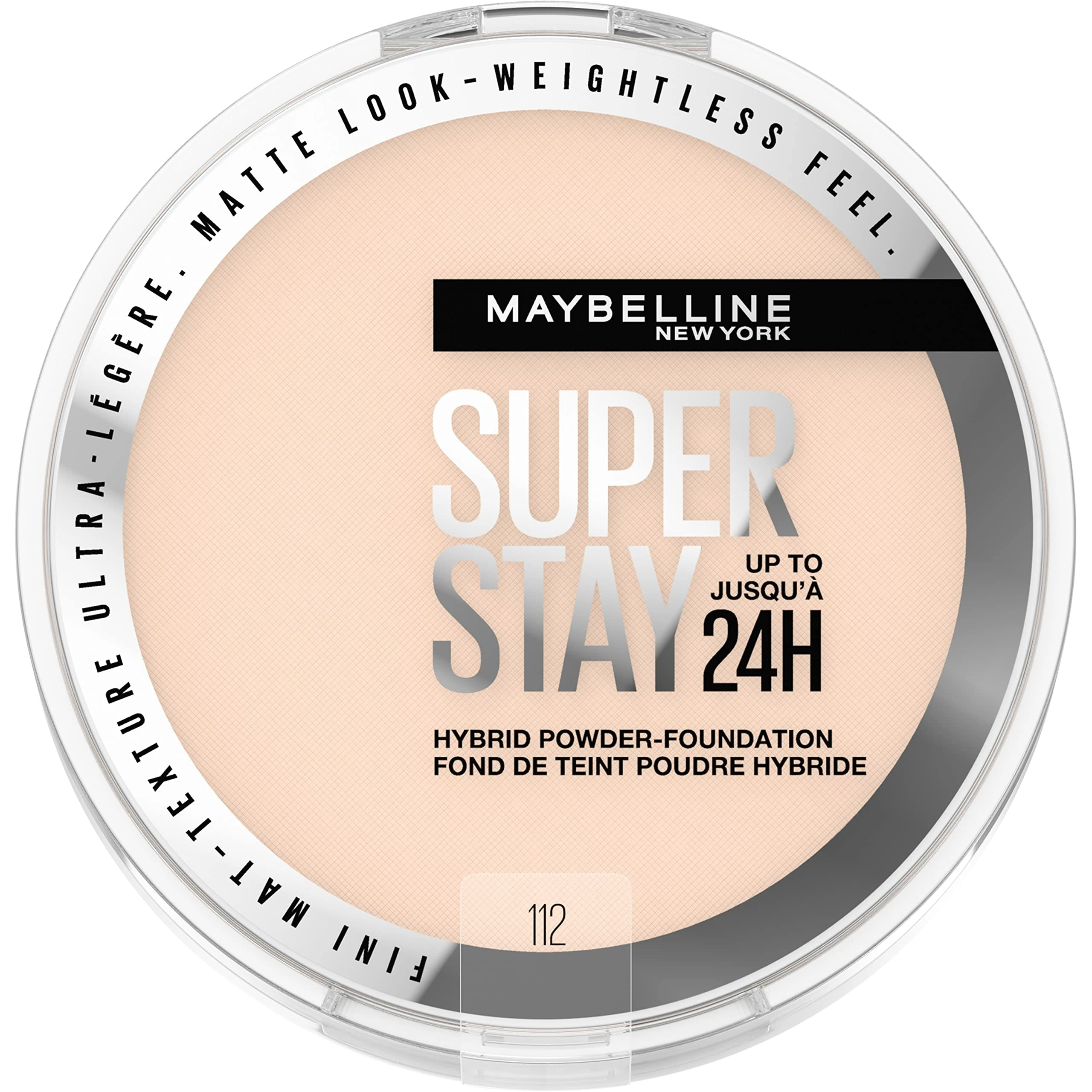 Maybelline Super Stay Up to 24HR Hybrid Powder Foundation, Medium-to-Full Coverage Makeup, Matte Finish, 112, 1 Count