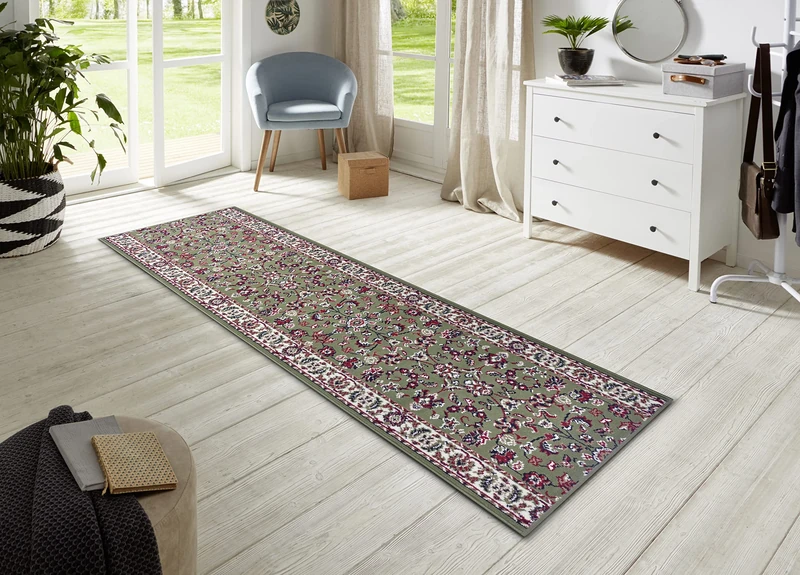HANSE Home Rug Runner Vintage 80 x 250 cm - Carpet Runner Soft Short Pile Rug Retro Vintage Design Runner for Hallway, Bedroom, Children's Room, Bathroom, Living Room, Kitchen Decor Runner - Green