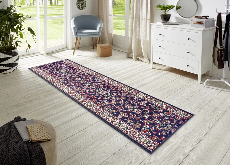 Hanse Home Vintage Rug Runner, 80 x 450 cm, Soft Short Pile Rug, Retro Vintage Design Runner for Hallway, Bedroom, Children's Room, Bathroom, Living Room, Kitchen, Decorative Runner - Navy