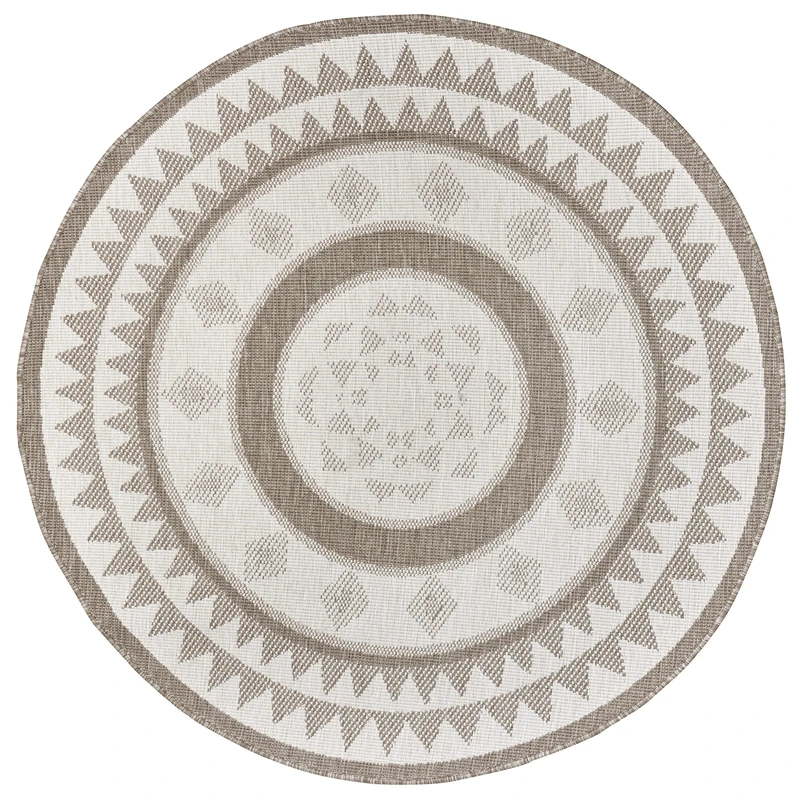 NORTHRUGS Indoor and Outdoor Rug Jamaica Round Diameter 140 cm – Reversible Rug Weatherproof Modern Graphic Design Runner for Balcony Patio Garden Conservatory Living Room Rug Waterproof in Linen