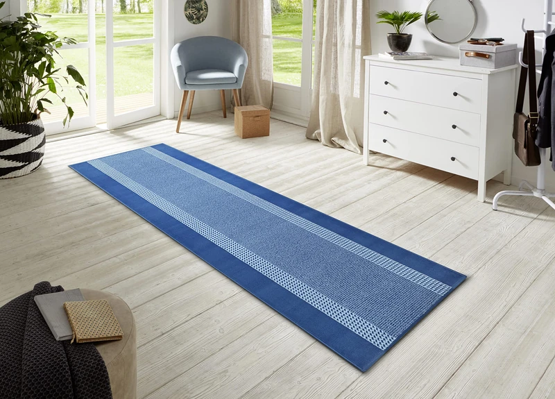 HANSE Home Rug Runner Band 80 x 400 cm - Carpet Runner Soft Short Pile Rug Modern Design Runner for Hallway, Bedroom, Children's Room, Bathroom, Living Room, Kitchen Decorative Runner - Denim Blue