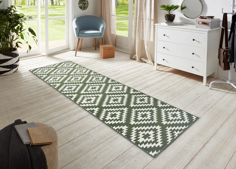 HANSE Home Nordic Rug Runner 80 x 300 cm - Carpet Runner Soft Short Pile Rug Modern Diamond Design Runner for Hallway, Bedroom, Children's Room, Bathroom, Living Room, Kitchen Decor Runner - Green