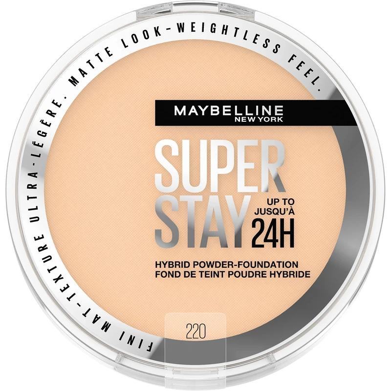 Maybelline Super Stay Up to 24HR Hybrid Powder Foundation, Medium-to-Full Coverage Makeup, Matte Finish, 220, 1 Count