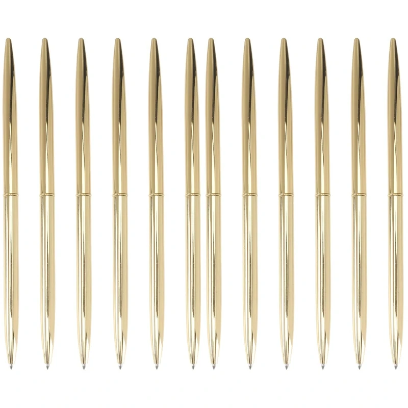 Operitacx 12Pcs Rotation Metal Business Ballpoint Pen, Multipack Lightweight Metallic Black Ink Pen Set for School Office Supplies Bank Business Hotel (Golden) (12)