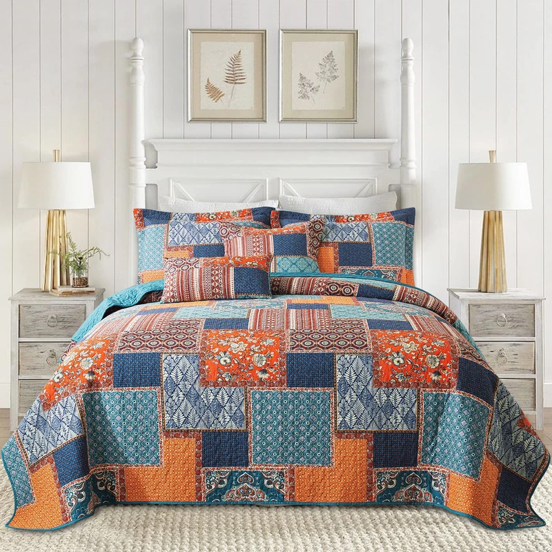 BEDIFANY Farmhouse Queen Size Quilt Sets, 100% Cotton Cover Bedspread