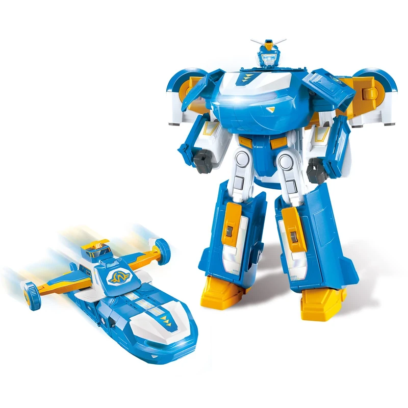Super Wings EU760888 World Aircraft Robot with Cool Light & Sound Effects, w/a 2'' Jett Transform-a-Bot Toy for 3+ Year Old Boy Girl
