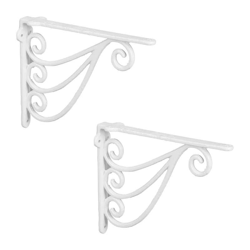 Relaxdays 2x Shelf Brackets, Rack Support, Cast Iron, Vintage Look, HWD: 23.5 x 4 x 18 cm, Angle for Shelves, White