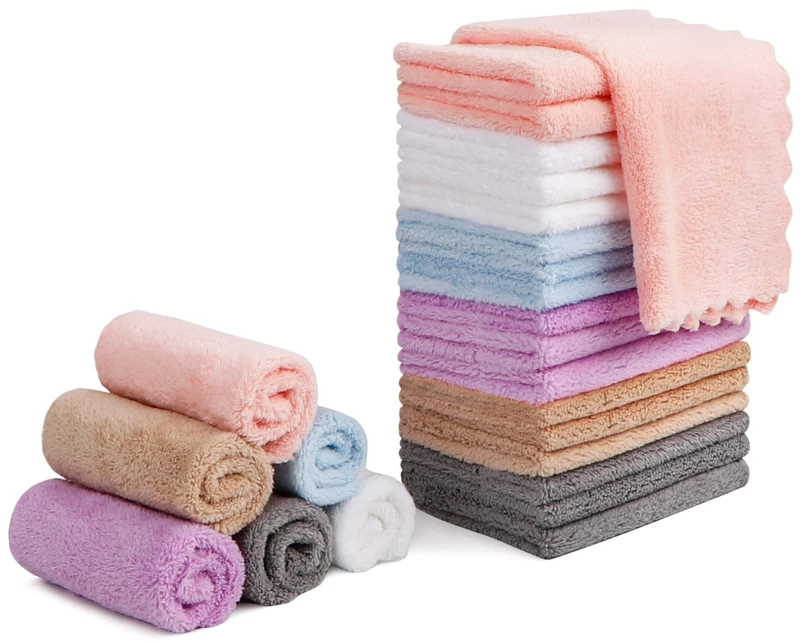 Orighty Set of 24 Reusable, Soft, and Washable Coral Fleece Microfiber Makeup Removal Pads for Face, Eyes, Lips, 7" x 7"