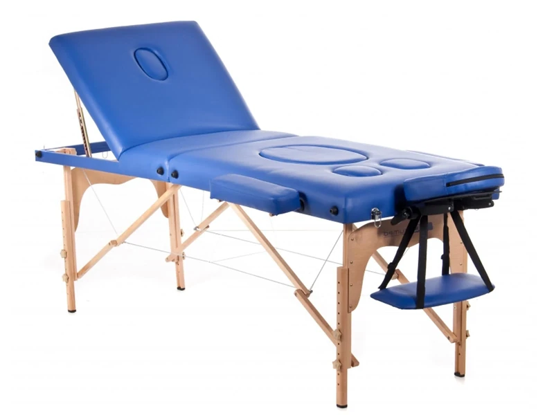 Quirumed Pregnancy Massage Table, Foldable, 194 x 70 cm, Blue, Wood, Leatherette, Tummy Hole, Face Hole, Removable Headrest, Up to 150 kg