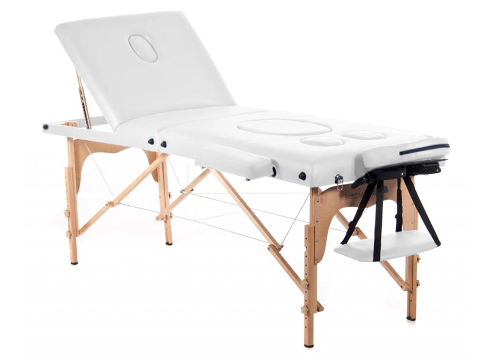 Quirumed Massage Table for Pregnancy, Foldable, 194 x 70 cm, White, Wood, Leatherette, Barrier Hole, Facial Hole, Removable Head, Up to 150 kg